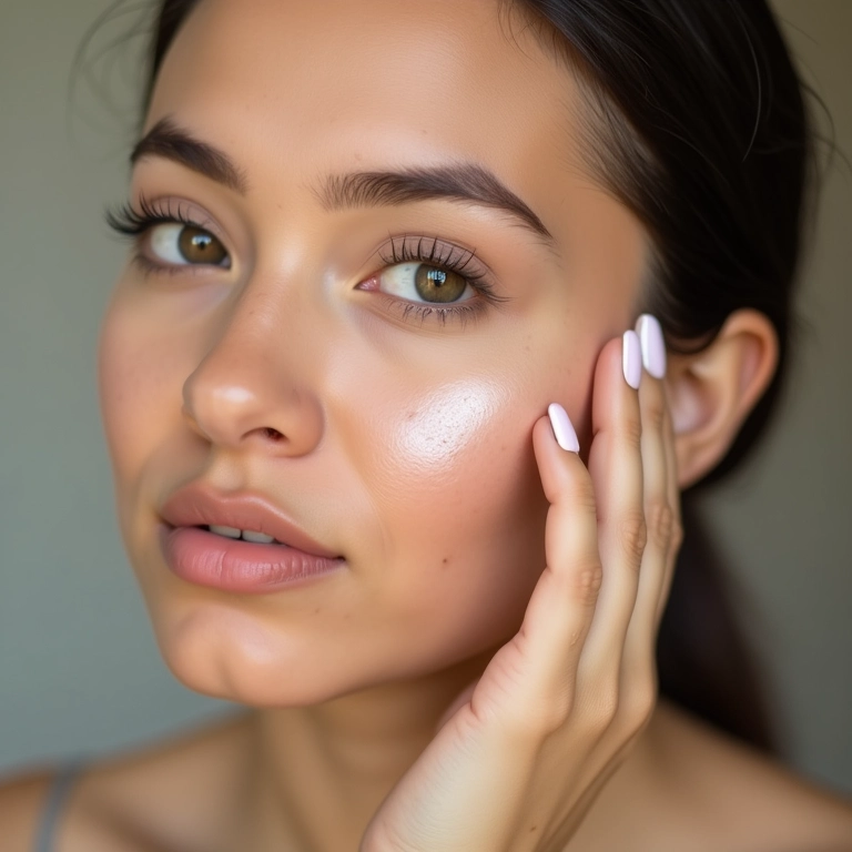 Mulher aplicando primer no rosto antes da maquiagem.