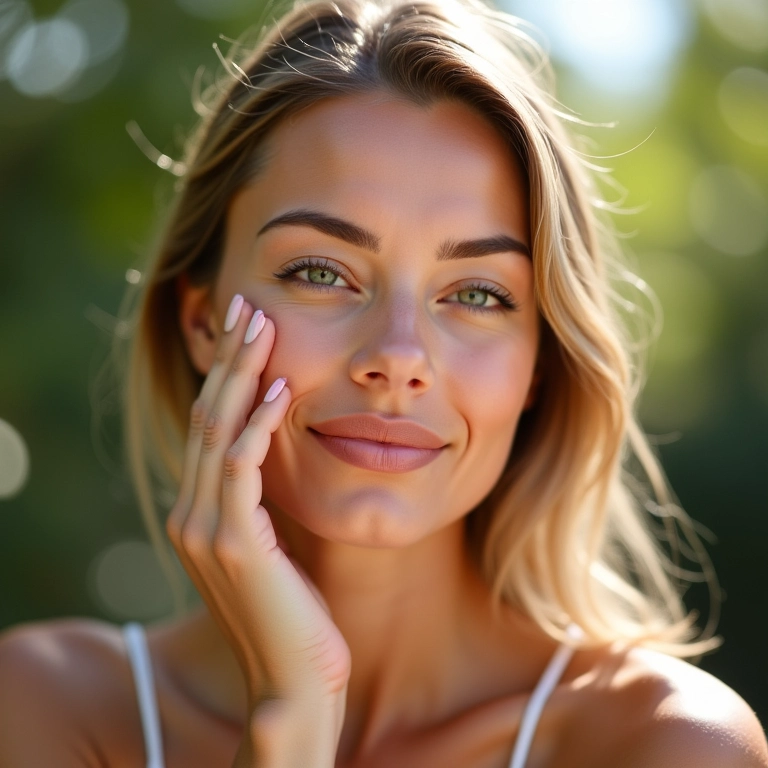 Mulher aplicando protetor solar mineral no rosto.