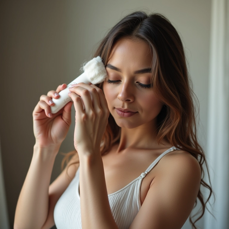 Mulher aplicando selagem capilar em casa seguindo um tutorial.