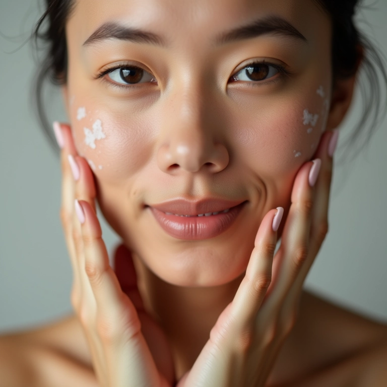 Mulher aplicando sérum de niacinamida para acalmar a pele.