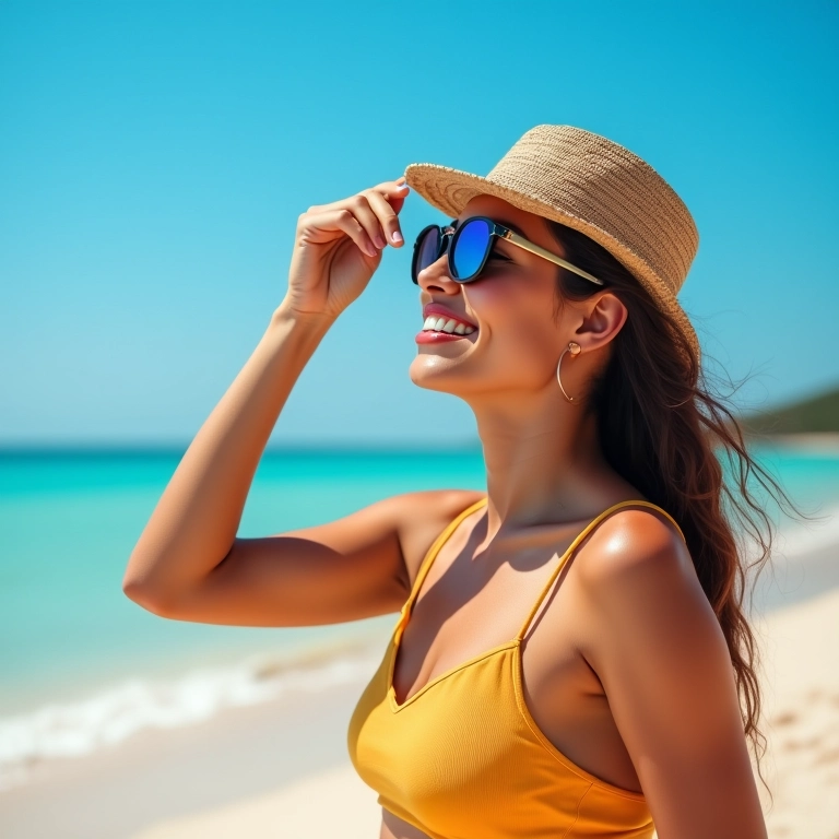 Beleza para Praia: 7 Dicas Para Curtir sem Estragos Mulher brasileira aplicando protetor solar na praia.