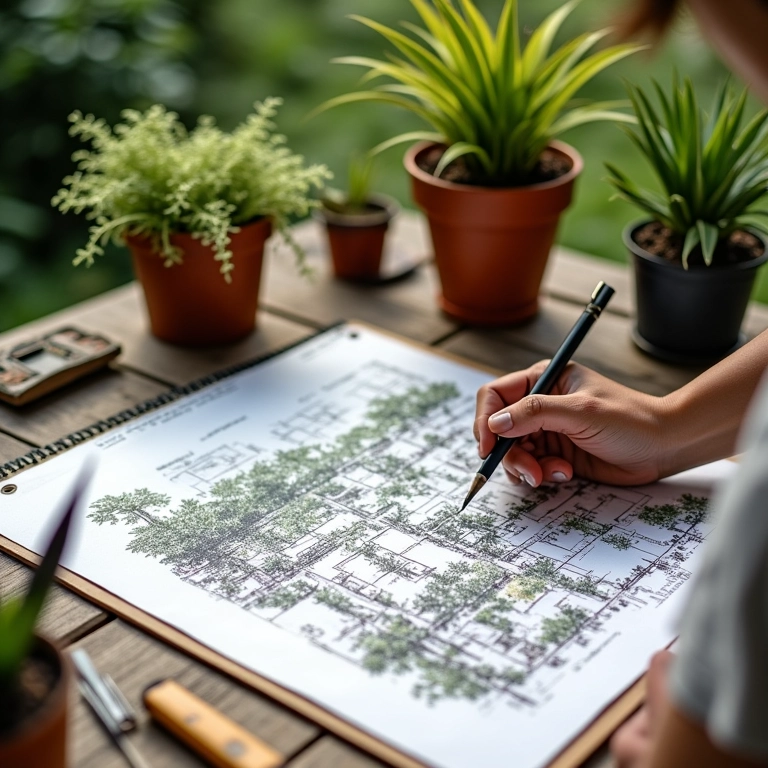 Mulher brasileira elaborando o plano de implantação da horta comunitária.