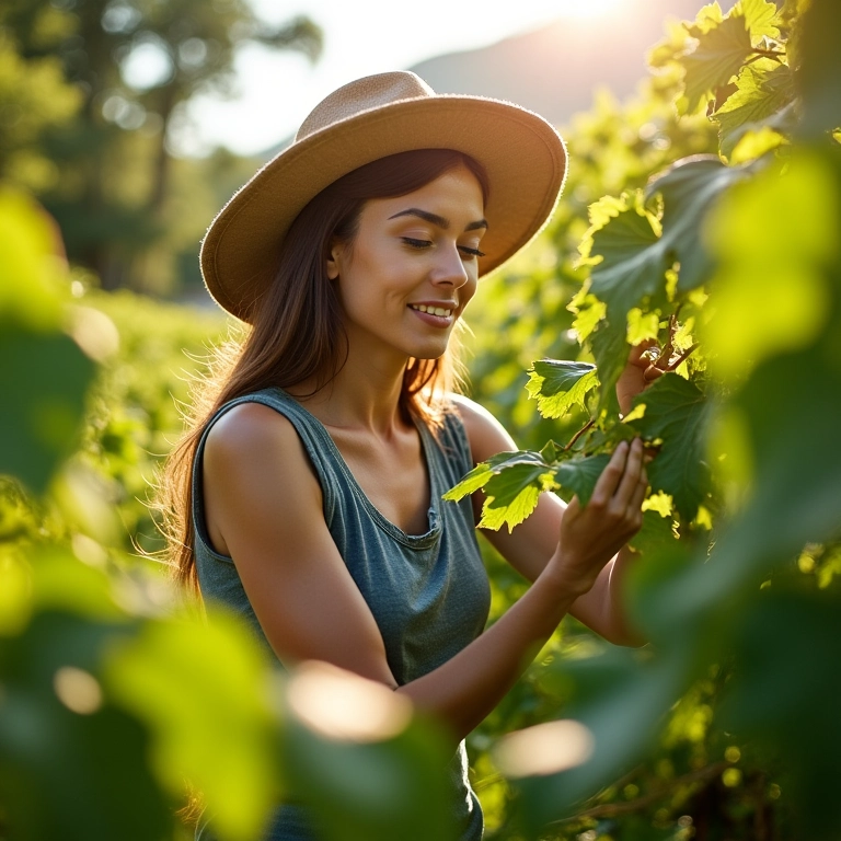 Mulher brasileira escolhendo local ensolarado para plantar a trepadeira sete léguas.