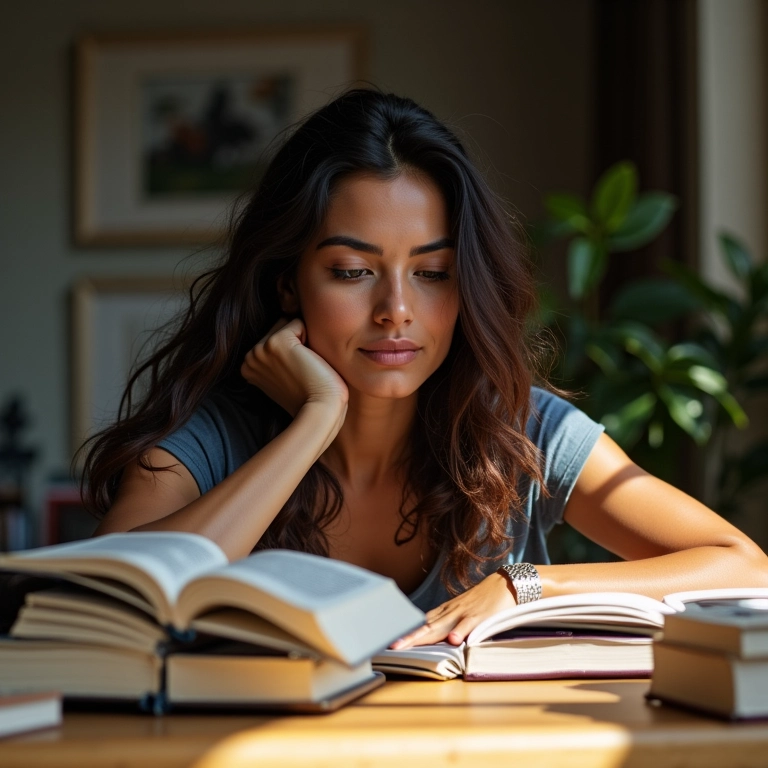 Mulher brasileira estudando com afinco, demonstrando a importância do esforço na busca pelo sucesso.