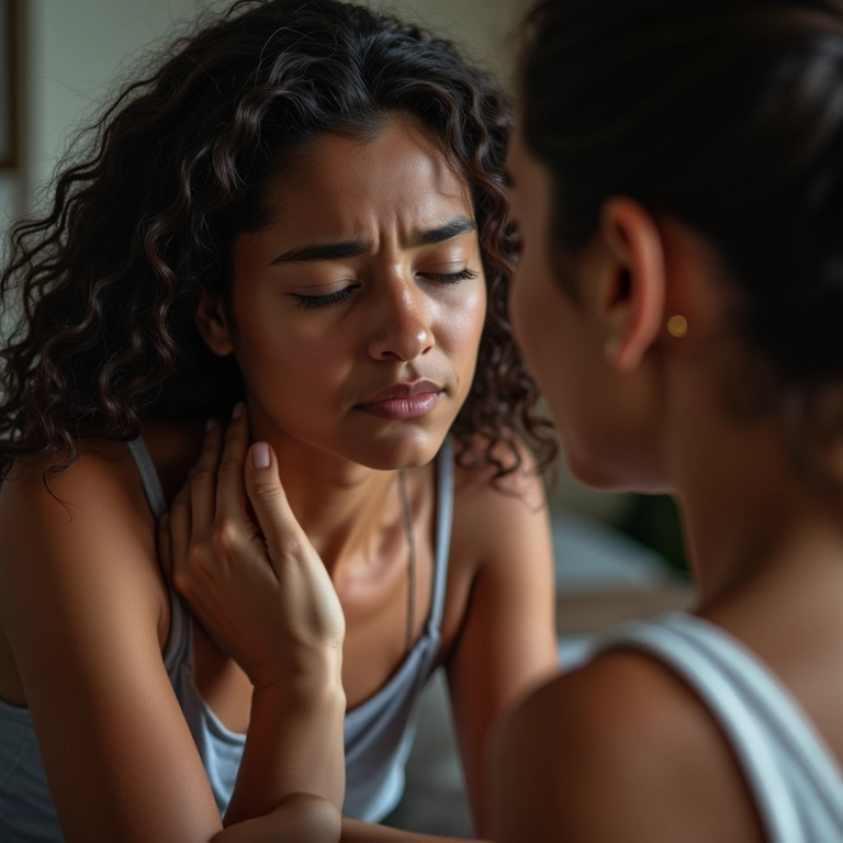 Mulher brasileira sendo consolada por uma amiga.