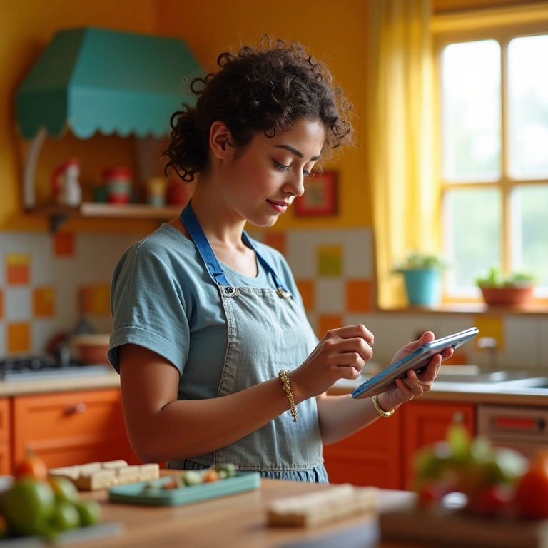 Mulher calculando a quantidade de doces para uma festa.