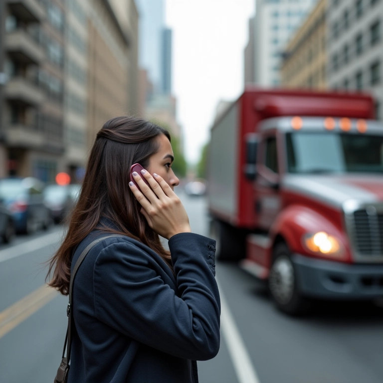Mulher chamando o guincho após pane no carro.