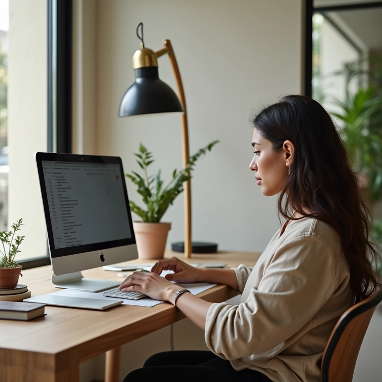 Mulher checando e-mails em horário agendado.
