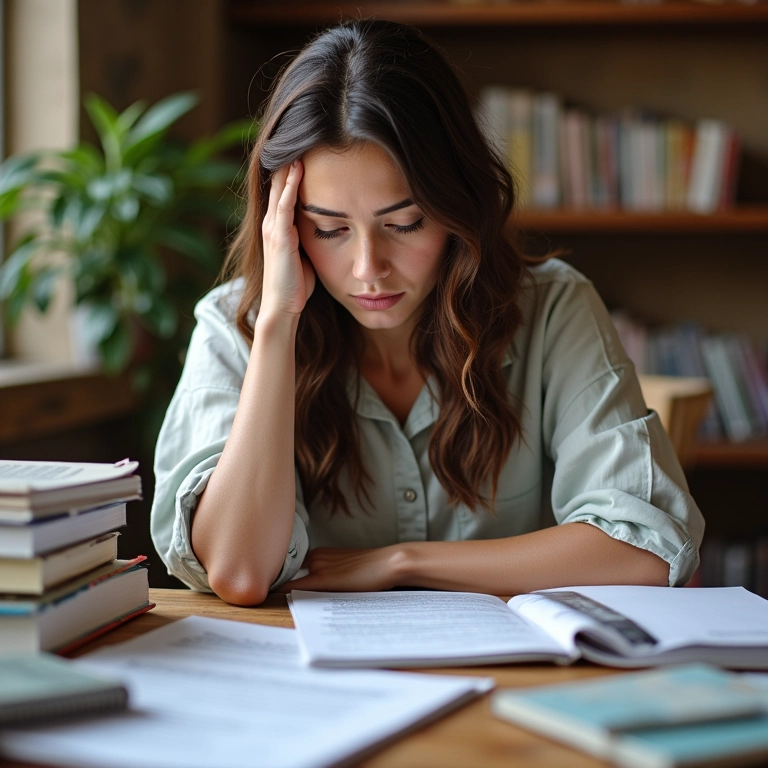 Mulher com dificuldade ao ler, representando desafios da dislexia.