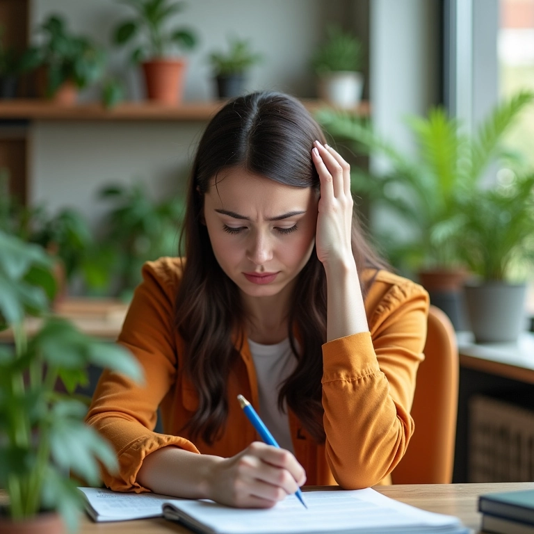 Mulher com dificuldade de memória, um sintoma da dislexia.