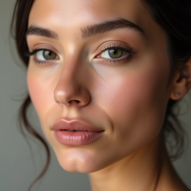 Mulher com maçãs do rosto sutilmente realçadas, maquiagem natural, representando resultados graduais e naturais do Sculptra.