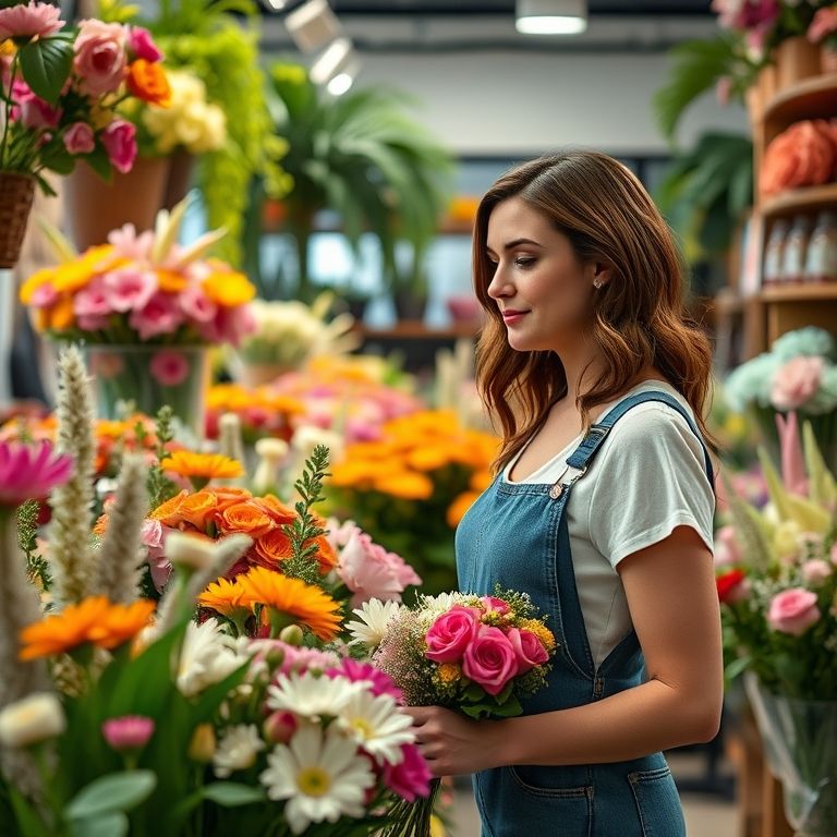 Mulher comprando flores raras.