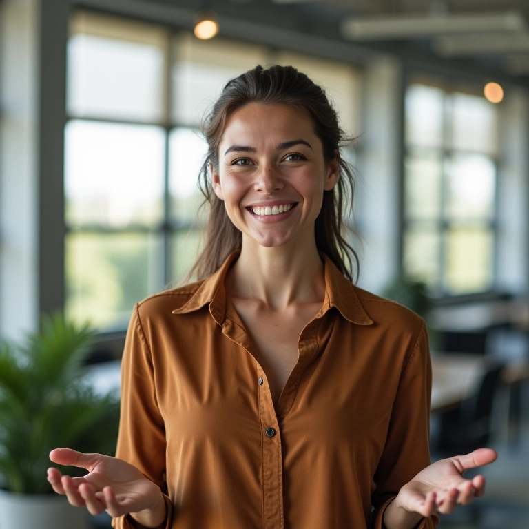 Mulher confiante em apresentação, irradiando autoconfiança.