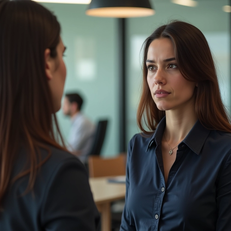 Mulher confrontando uma microagressão com calma e assertividade em um ambiente de escritório.