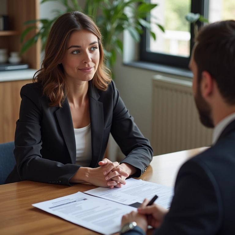 Mulher conversando com agente sobre cobertura do seguro.
