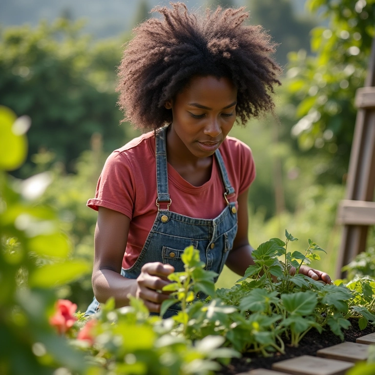 Mulher cuidando de sua horta em pallet, destacando as vantagens do cultivo.