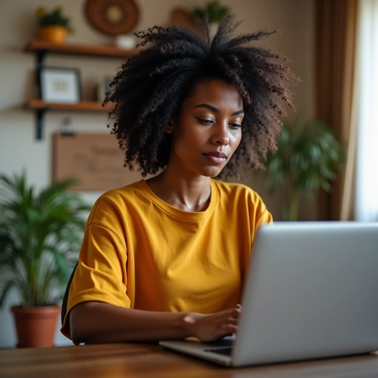 Mulher de meia-idade verificando online se sua atividade como personal trainer se enquadra nos requisitos para ser MEI.