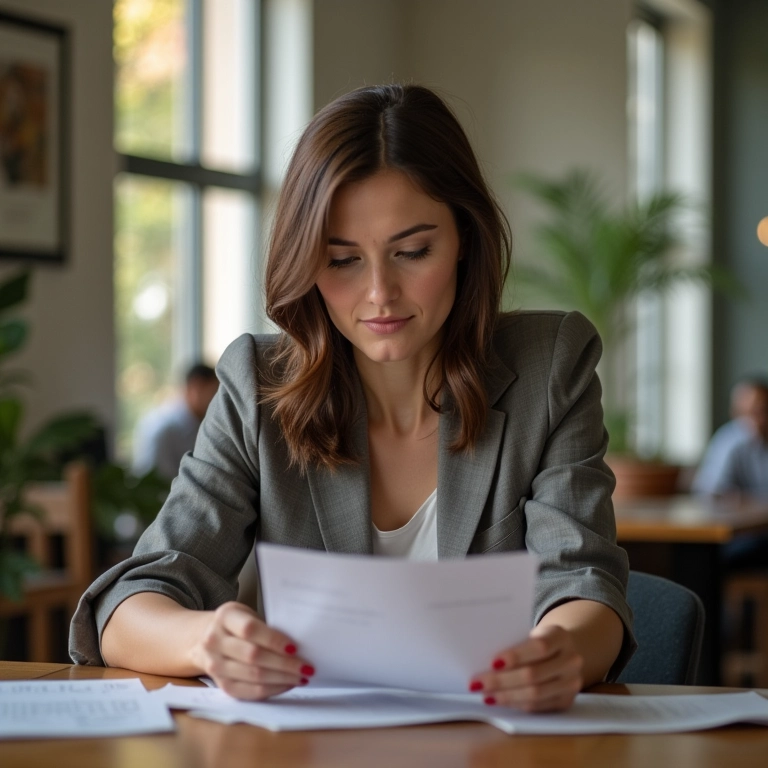 Mulher de negócios preparando anotações para feedback construtivo.