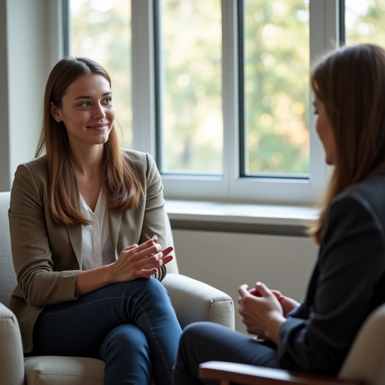 Mulher em sessão de acompanhamento psicopedagógico para dislexia.
