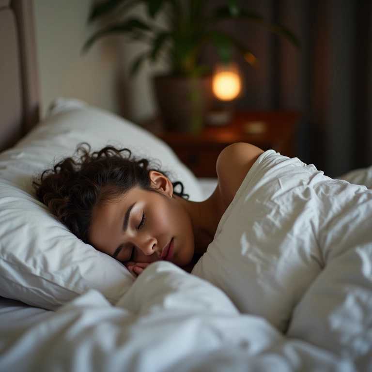 Mulher em sono estabelecido e profundo.