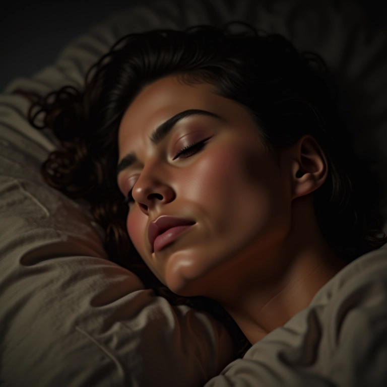 Mulher em sono REM (Rapid Eye Movement).