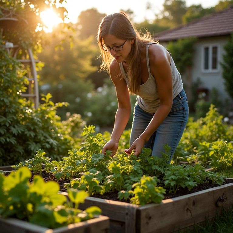 Mulher escolhendo o local ideal para plantar peixinho da horta em seu jardim.