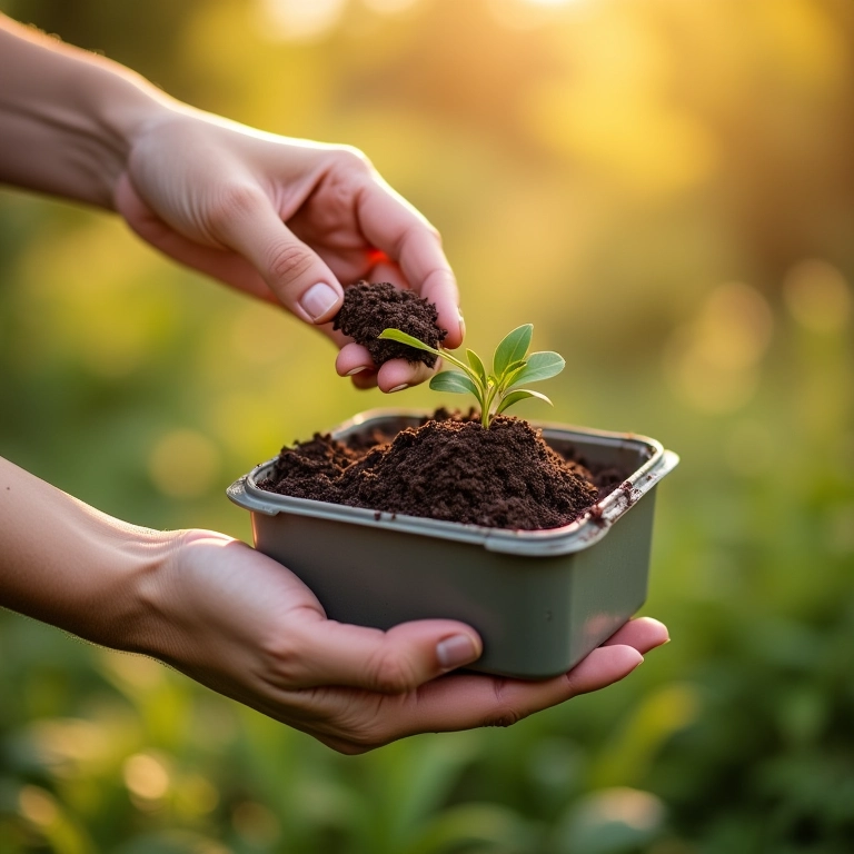 Mulher escolhendo recipiente para vermicompostagem.