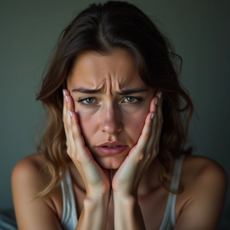 Mulher estressada preocupada com o melasma.