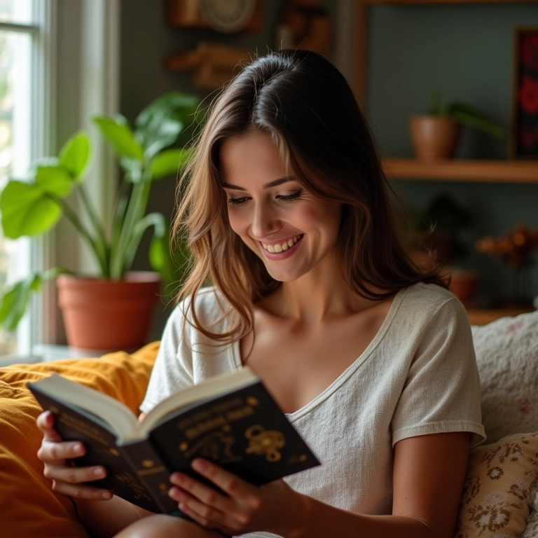 Mulher feliz apreciando a vida sem gastar.