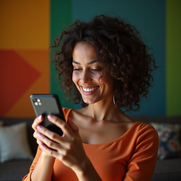 Mulher interagindo com seguidores em redes sociais.