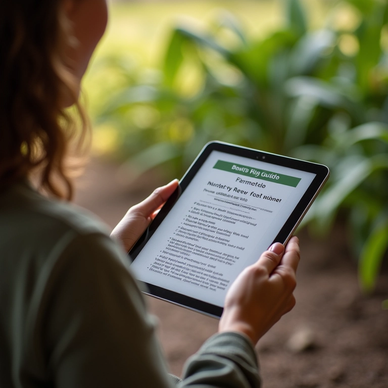 Mulher lendo guia de doação de caridade em um tablet.