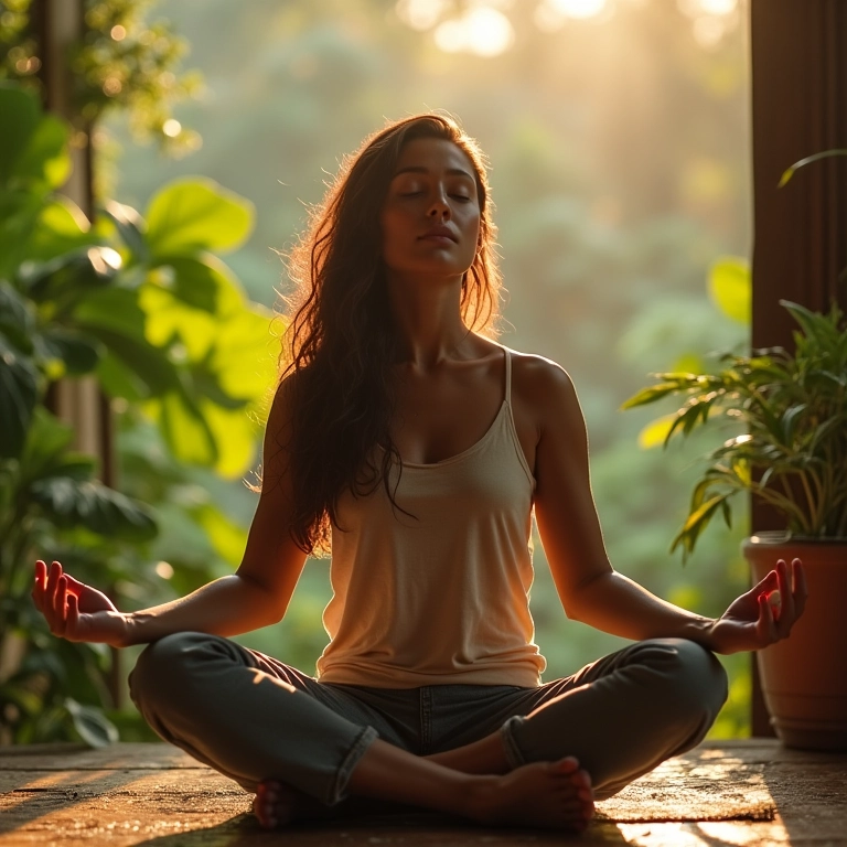Mulher meditando focada na intenção para a viagem astral.