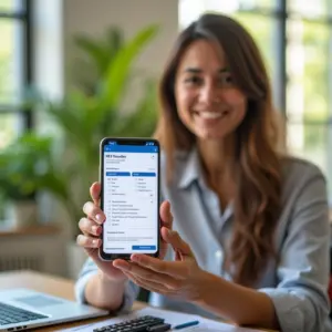 MEI Tem Direito a Receber o PIS Abono Salarial Mulher MEI sorrindo com smartphone mostrando registro MEI.