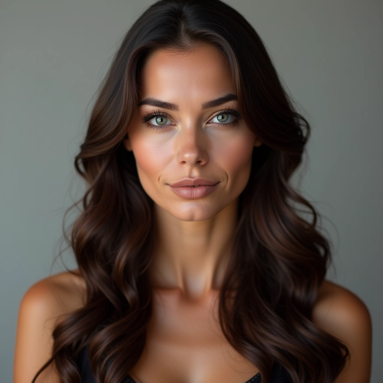 Mulher morena com cabelo perfeito após Botox Capilar Matizador.
