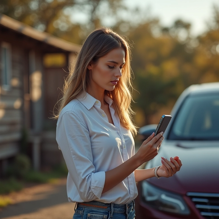 Mulher negociando a venda de um carro.