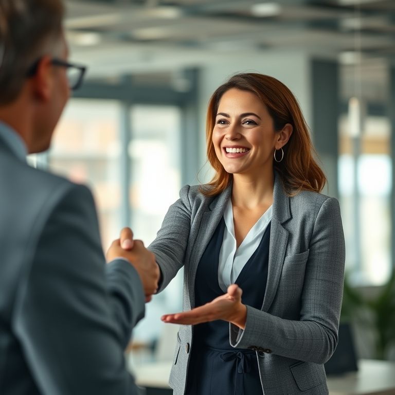 Mulher negociando um acordo com confiança.