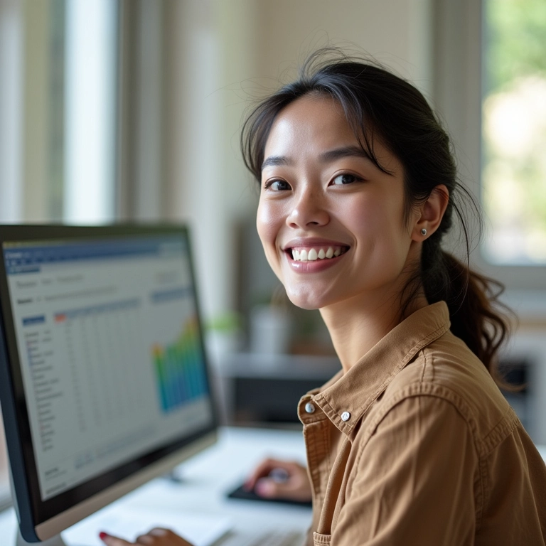 Mulher otimizando o tempo com software de gestão de projetos.