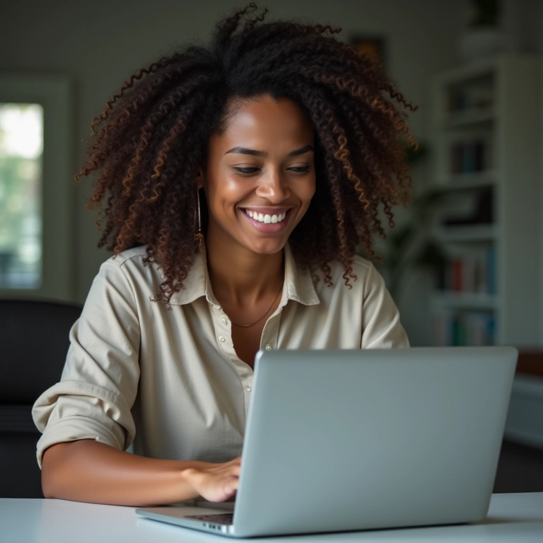 Mulher pesquisando sobre administradora de consórcio online.