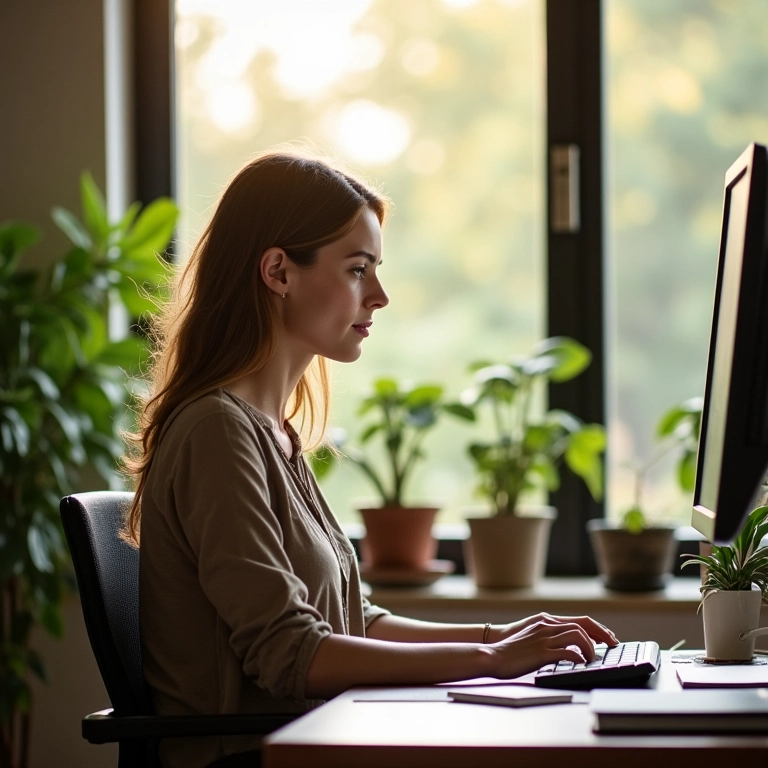 Mulher planejando sua aposentadoria em um computador.