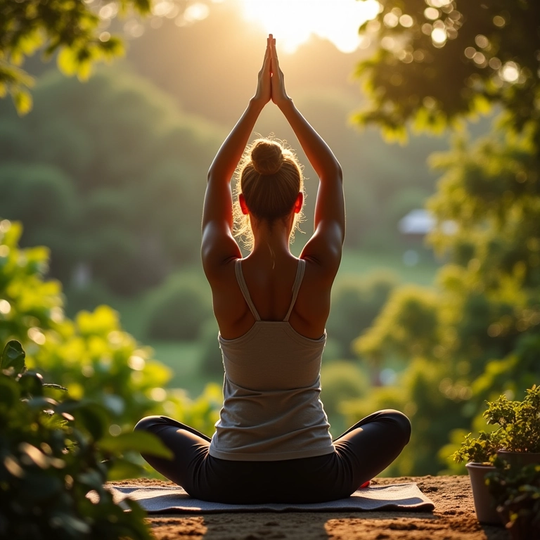 Mulher praticando yoga para resistir à compra.