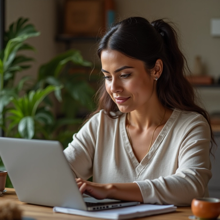 Mulher preenchendo a Declaração Anual do MEI no laptop.