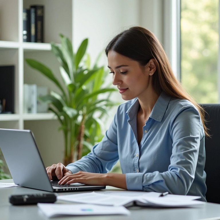 Mulher preenchendo cadastro MEI online para aluguel de brinquedos.