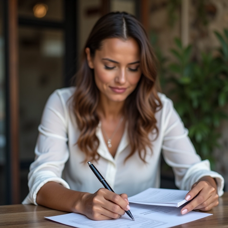 Mulher preenchendo formulário bancário com foco no campo CPF.