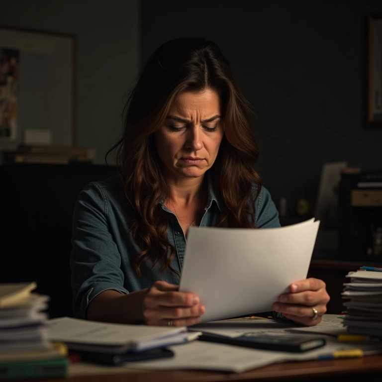 Mulher preocupada com a falta de planejamento na sucessão familiar.