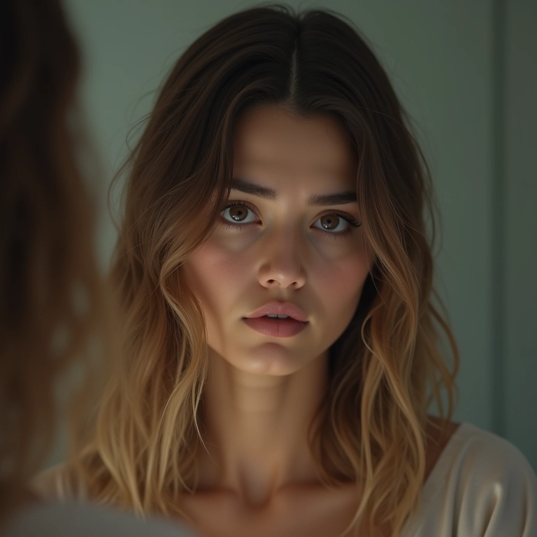 Mulher preocupada com o aspecto opaco do cabelo.