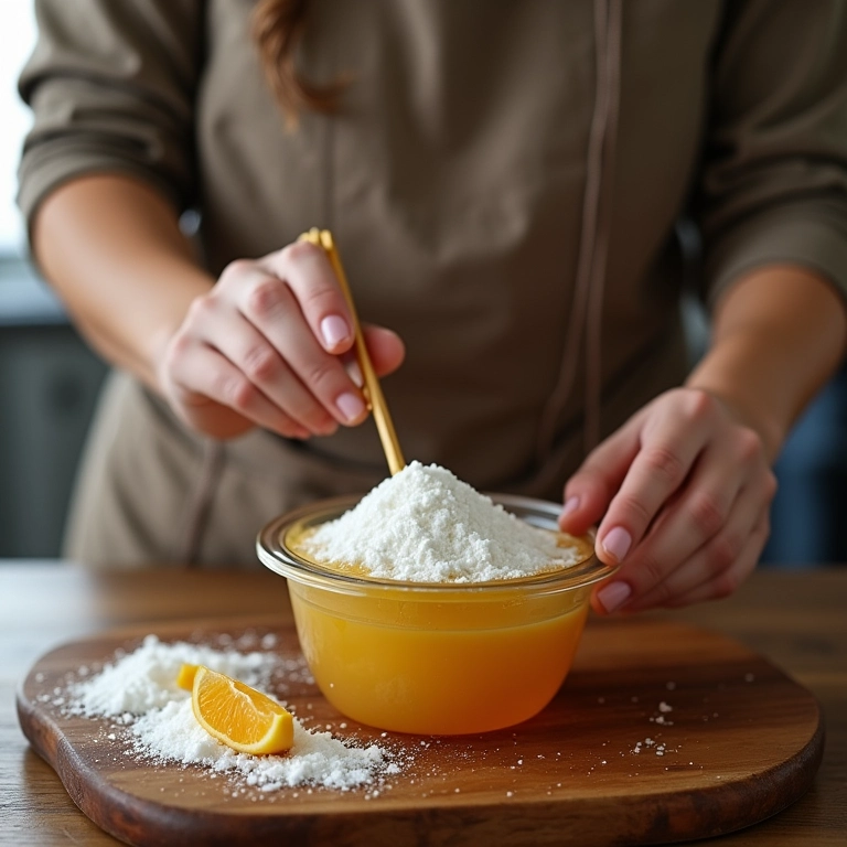 Mulher preparando esfoliante labial caseiro com mel e açúcar.