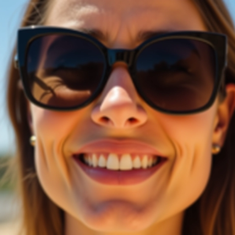 Mulher protegendo os olhos do sol com óculos escuros.