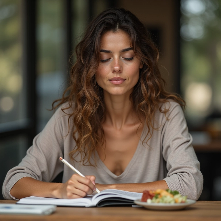 Mulher refletindo sobre o equilíbrio dos neurotransmissores.