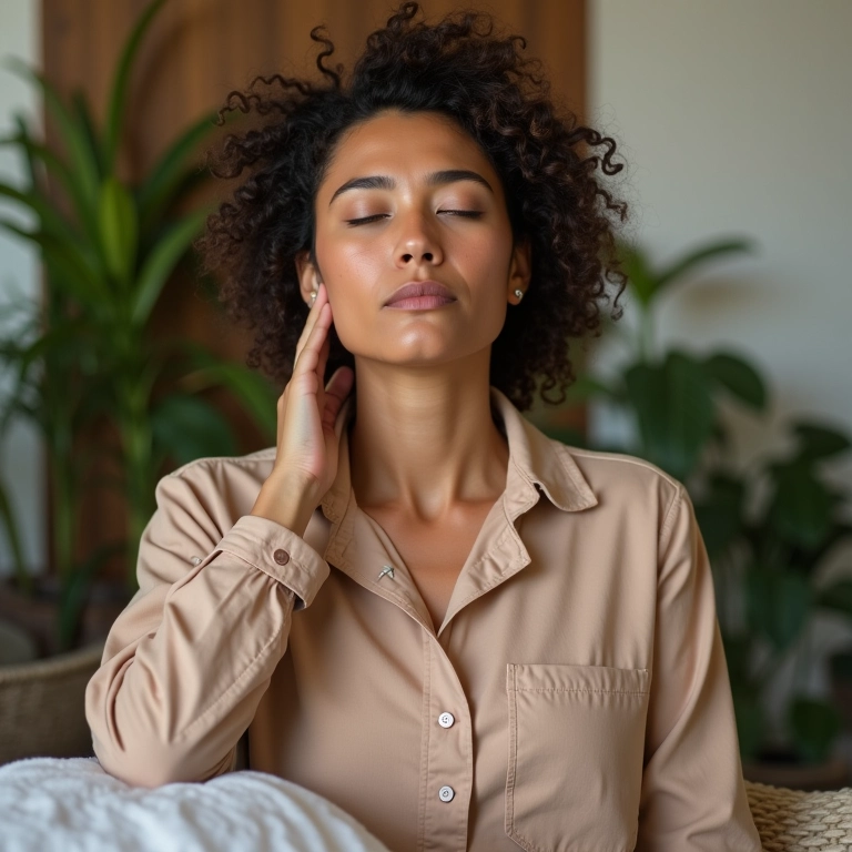 Mulher relaxada durante sessão de acupuntura para redução do estresse e ansiedade.