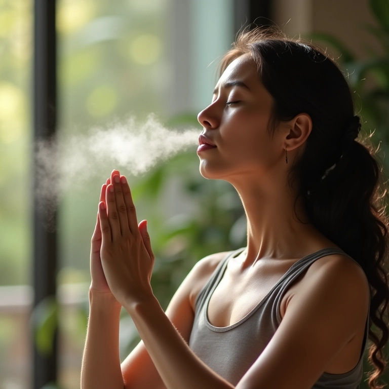 Mulher relaxando com aromaterapia de melissa.